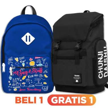 TAS RANSEL SEKOLAH -BELI 1 GRATIS 1- FUN RANSEL PRINTING ANAK + GRATIS 1 CHUBBY TAS WARNA ACAK Biru 