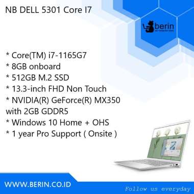DELL INSPIRON 13 5301 i7 1165G7 8GB 512SSD MX350 13.3" FHD WIN10+OHS19