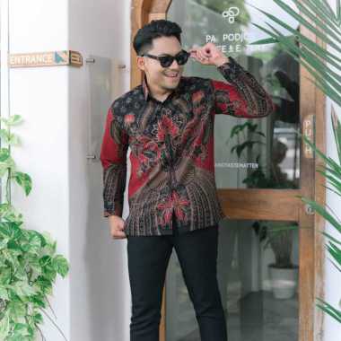 Batik Bagus Pria Lengan Panjang Katun Lapis Furing Motif Solo Jumbo Abu XXL