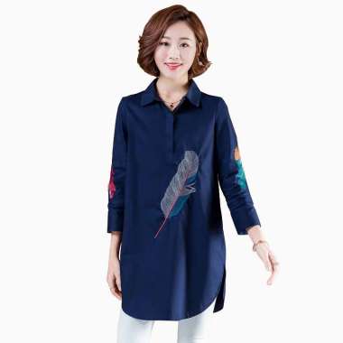 Tunik lengan 7/8 wanita gaya korea variasi sablon - Jfashion Lethesia M Navy