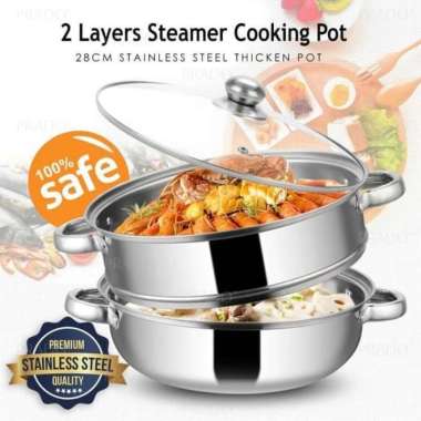 Panci Kukus Kukusan 28cm Double Stainless Steel Steamer Pan Dandang Silver