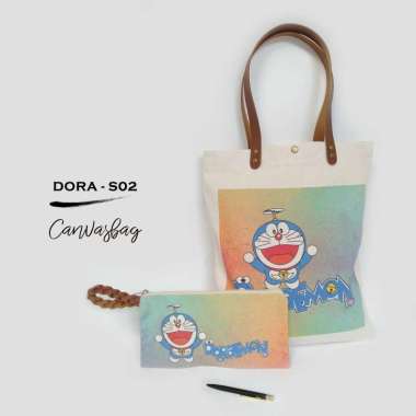 Dewani Tote Bag Set Canvas & Pouch DRM-02 Seri Doraemon Tas Kanvas Wanita