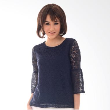 Beyounique Bell Sleeve Brocade Blouse - Navy