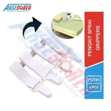 Grippers Set Jepit Sprei [4 pcs] / Penjepit Ujung Seprai / Jepitan Kasur Bad Cover Single White