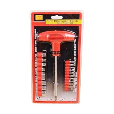 Yangunik 20 in 1 Screwdriver Tools Obeng Kunci Sock T dan Palu - Merah