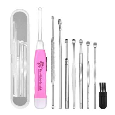 Korek Kuping Besi Stainless dengan Lampu Set Isi 9 Pcs