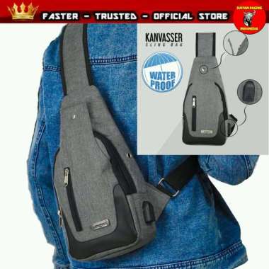 WAISTBAG WATERPROOF KANVASSER SPEN USB CHARGER/ TAS SELEMPANG ANTI AIR PRIA/TAS SELEMPANG WATERPROOF
