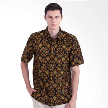 PENAWARAN Asana Wamerta Kemeja Batik Lengan Pendek Pria - Black PREMIUM