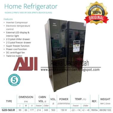 GEA KULKAS SIDE BY SIDE 563 L G2D-563 / G2D563 / G2D 563 - BLACK