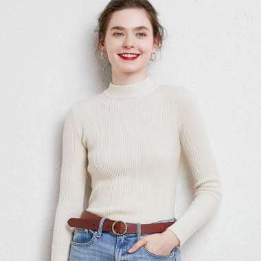 Sweater Rajut Wanita Leher Lengan Panjang Elssa - SWAN M-L Putih