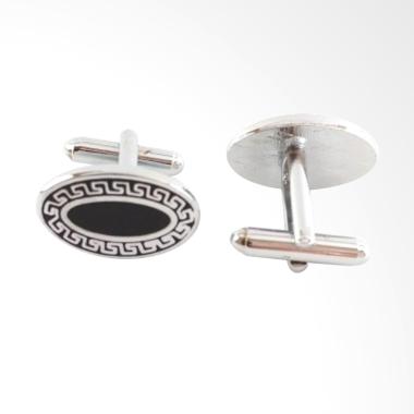 Houseofcuff French Cuff Elips Ornament Cufflinks Manset Kancing Kemeja Silver