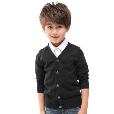 Cardigan Anak Cowok Leher V Wesley / V-Neck Boy Cardigan Teens - SWAN Hitam