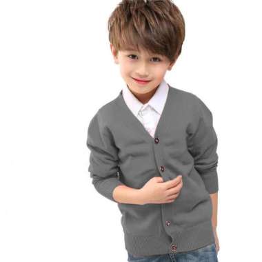 Cardigan Anak Cowok Leher V Wesley / V-Neck Boy Cardigan Teens - SWAN Abu Tua