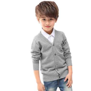 Cardigan Anak Cowok Leher V Wesley / V-Neck Boy Cardigan Teens - SWAN Abu Muda