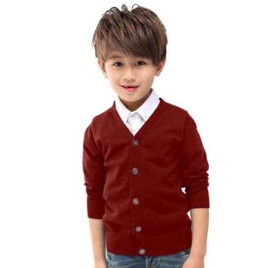 Cardigan Anak Cowok Leher V Wesley / V-Neck Boy Cardigan Teens - SWAN Marun