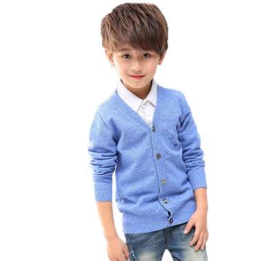 Cardigan Anak Cowok Leher V Wesley / V-Neck Boy Cardigan Teens - SWAN Blue Sky