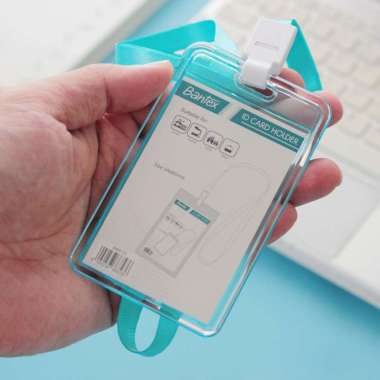 Bantex Transparent ID Card Holder Lanyard Portrait #8868 biru