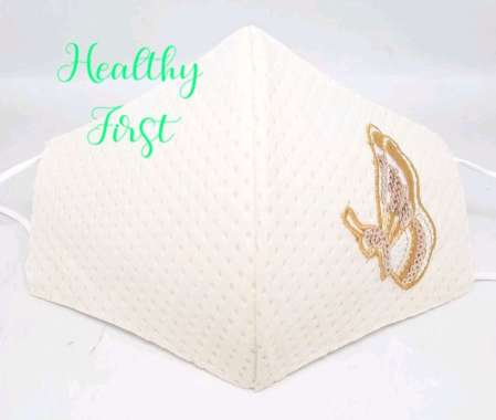 Masker bordir kupu tunggal krem kupu kuning