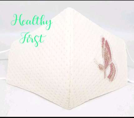 Masker bordir kupu tunggal krem kupu pink