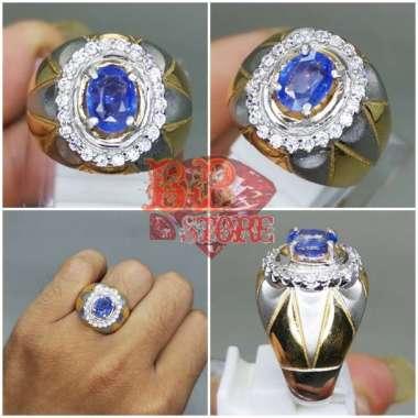 Cincin Batu Permata Blue safir Srilangka Selon Asli Biru
