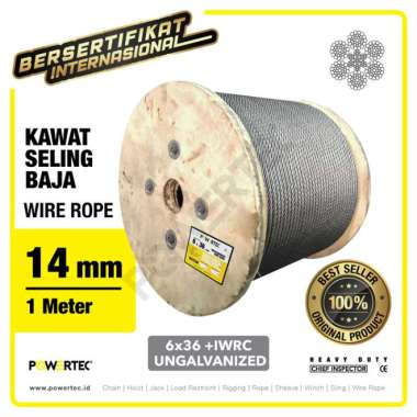 Wire Rope - Kawat Seling Baja 6x36 IWRC 14mm Ungalv POWERTEC - 1 Meter