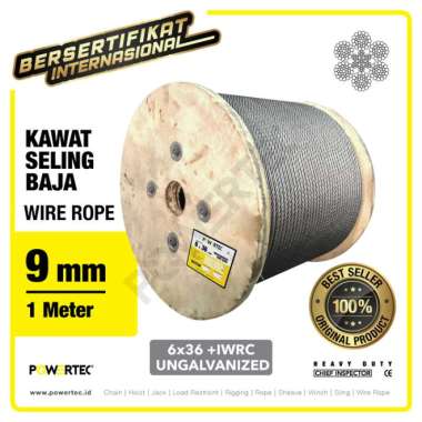 Wire Rope - Kawat Seling Baja 6x36 IWRC 9mm Ungalv POWERTEC - 1 Meter