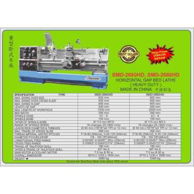 Mesin Bubut Besi Horizontal GAP Bed Lathe Machine 600x1500mm Importir - SMD2660HD