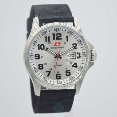 Swiss Army Jam Tangan Pria Kanvas / Nylon 954 Tanggal Cyclop Putih