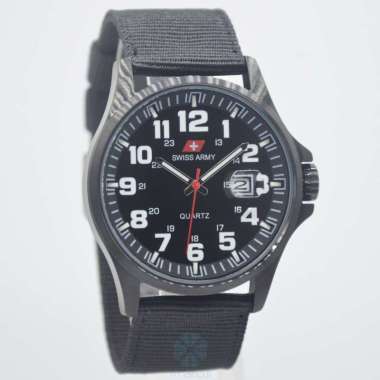 Swiss Army Jam Tangan Pria Kanvas / Nylon 954 Tanggal Cyclop Full Hitam