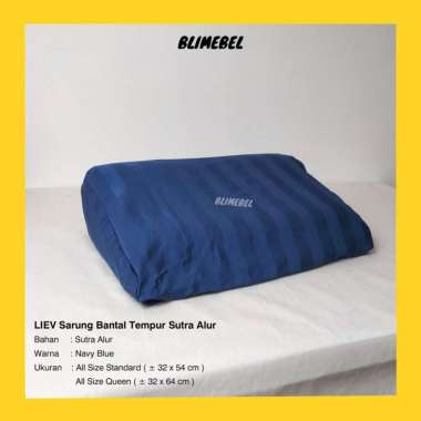 [PREMIUM QUALITY] Sarung Bantal Tempur All Size Bahan Sutra Alur Tempur Queen Biru Garis