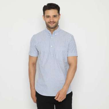 Platini Kemeja Salur Pria Lengan Pendek Biru Katun 73259 XXL