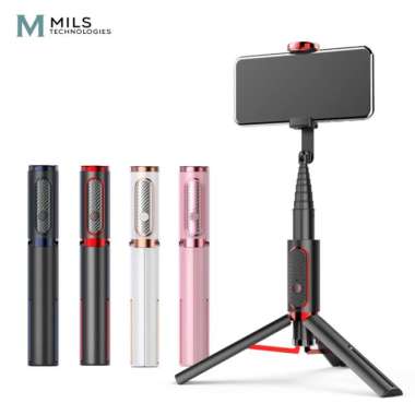 MILS Portable Selfie Stick Tripod - Tongsis Berdiri Bluetooth Remote - Black Red 100 % ORIGINAL Mult