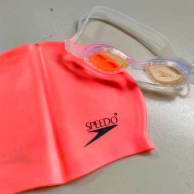 Set Kacamata Renang & Topi Renang Speedo Orange ORIGINAL 100 % Multicolor