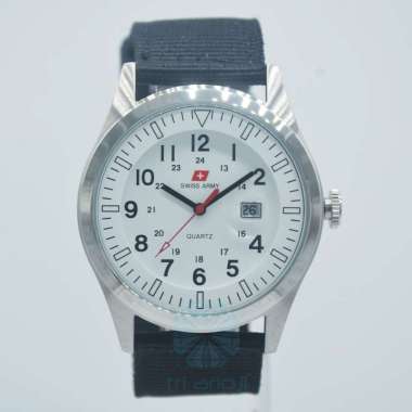 Swiss Army DHC+ Quartz Kanvas / Nylon SA-1881G Analog Tanggal Glossy Jam Tangan Pria Putih