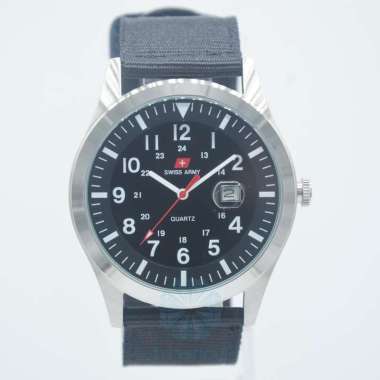 Swiss Army DHC+ Quartz Kanvas / Nylon SA-1881G Analog Tanggal Glossy Jam Tangan Pria Hitam