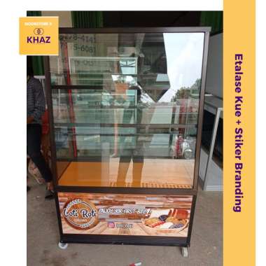 Etalase Kaca Kue/Donat/Makanan + Stiker Branding || Showcase Kue