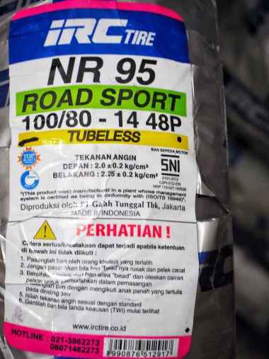 Ban Motor IRC NR 95 100/80 ring 14 Tubeless