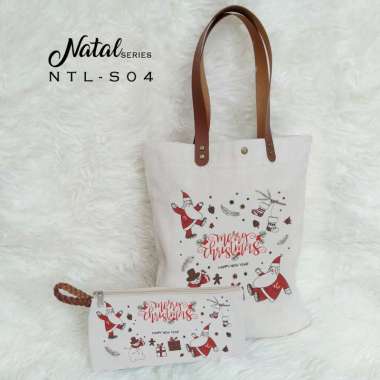 Dewani Tote Bag Set Canvas & Pouch NTL-S04 Tas Kanvas Seri Natal
