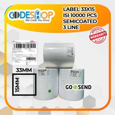 STIKER LABEL BARCODE 33 X 15 33X15 -3 LINE SEMICOATED putih