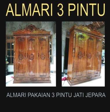 ALMARI PAKAIAN 3 PINTU KAYU JATI UKIR