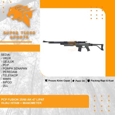 PCP Fusion 25/60 Single Tabung AK-47 Lipat Hijau Hitam + Manometer Hijau &amp; Hitam