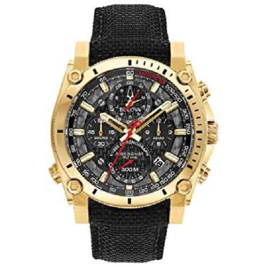 Bulova Precisionist Men's Quartz Chronograph Black Band 46mm Watch 97B178 kombinasi hitam emas