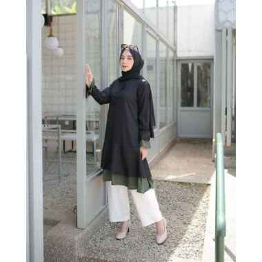 DAREL Tunik / Tunik Muslim Wanita / Atasan Muslim Wanita /Tunik Modern L HITAM