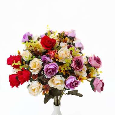 Buket Bunga Mawar 2 Warna Artifisial Rose Flower Hiasan Properti Foto Wedding Lamaran - AF44 Ungu Mu