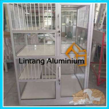 Kandang Kucing Aluminium/Minimalis Kaca 2tingkat