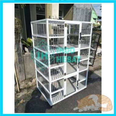 Kandang Kucing Warna Putih Susu Alumunium Pintu 3 Tingkat Minimalis