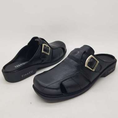 Finotti B 501 Sepatu Sandal Selop Fashion Pria Premium Kulit Asli Original Sendal Slop Bakpao Cowok Modis 40 hitam