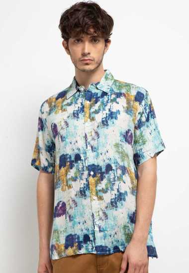 Nade Japan NTA43 Kemeja pantai kasual pria abstrak Navy M