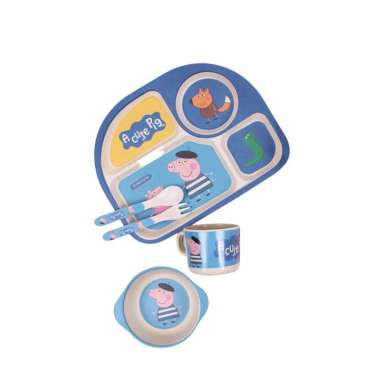Peppa Pig Bamboo Fiber Tableware Set / Alat Makan Anak / Piring Makan - Blue 100 % ORIGINAL Multicol