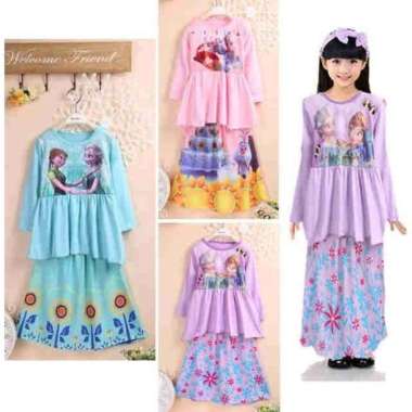 Setelan rok baju muslim anak Lycra Frozen Biru size 2 tahun